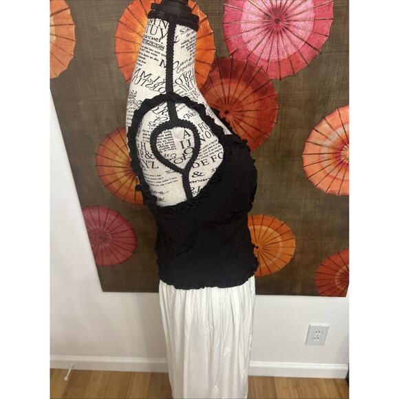 Moa Moa Black Ruffle Trim Tank Top Resort Lounge Street Chic Goth Sz L - Picture 2 of 5